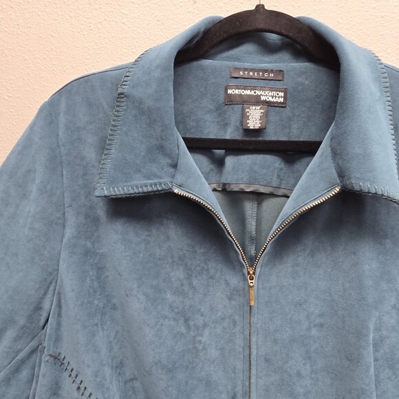 Norton McNaughton Jacket Womens Plus 18W Blue Stretch Faux Suede Zip Front - Picture 2 of 9